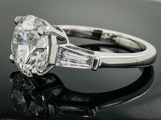 14kt Three Stone Round & Baguette Lab Grown Engagement Ring 3.30ctw image 1