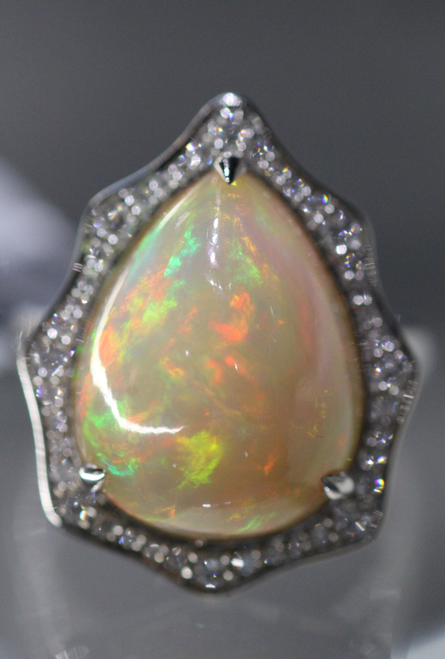 14kt White Gold 11.98ct Ethiopian Opal .44ctw Diamond Cocktail Ring image 1