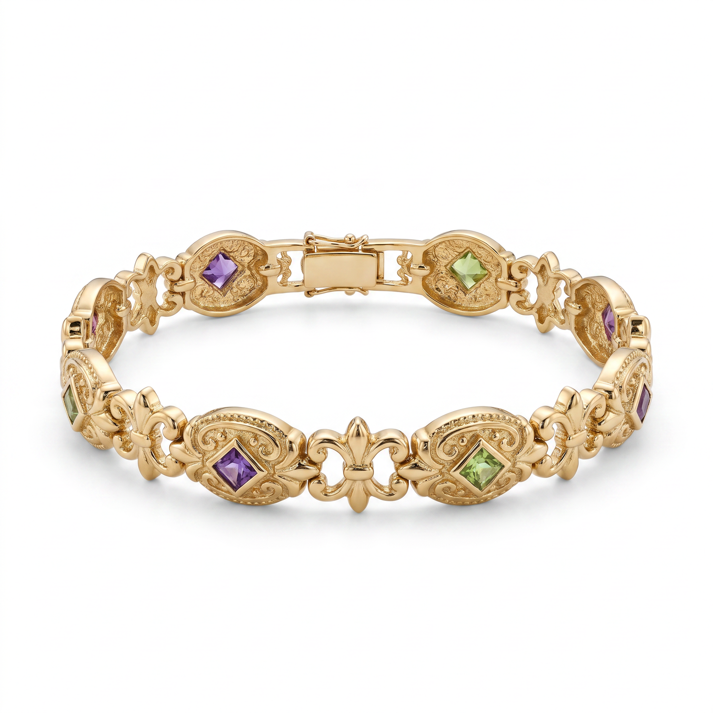 14kt Yellow Gold Multi Gem Bracelet with Detailed Design