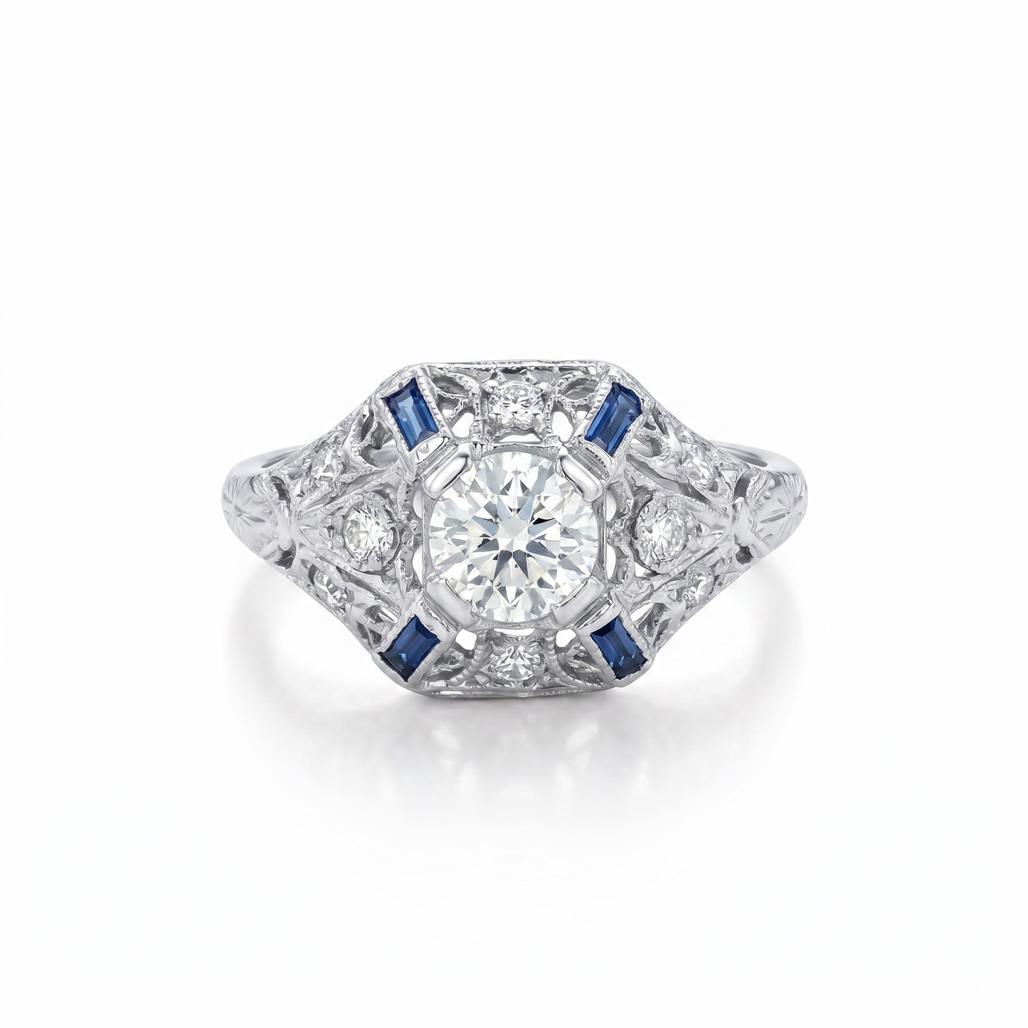 Antique 1920s Platinum .47ct Euro Diamond Ring with .20ct Sides