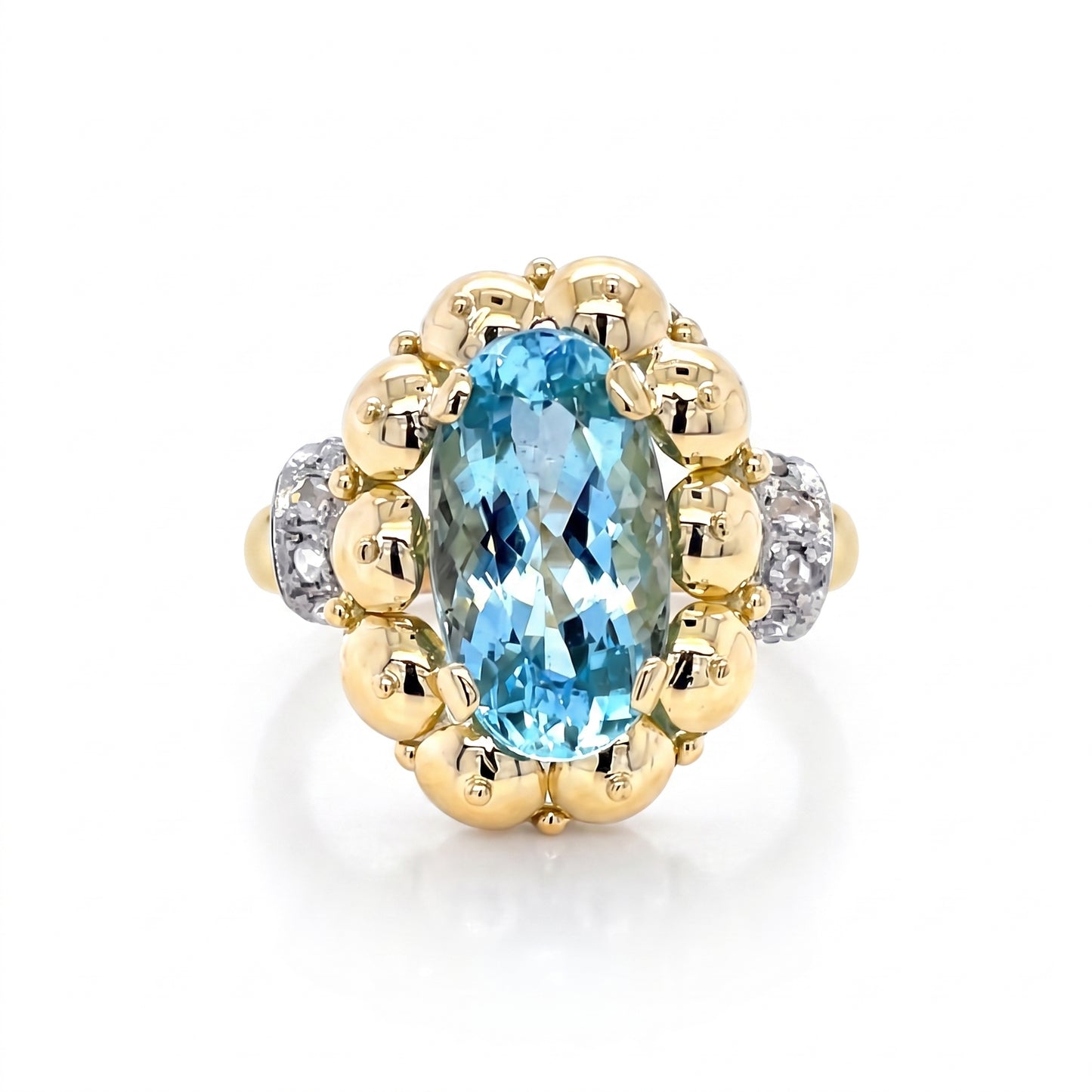 Antique 1920s 7.37ct Aquamarine Diamond 18K Gold Ring Size 8
