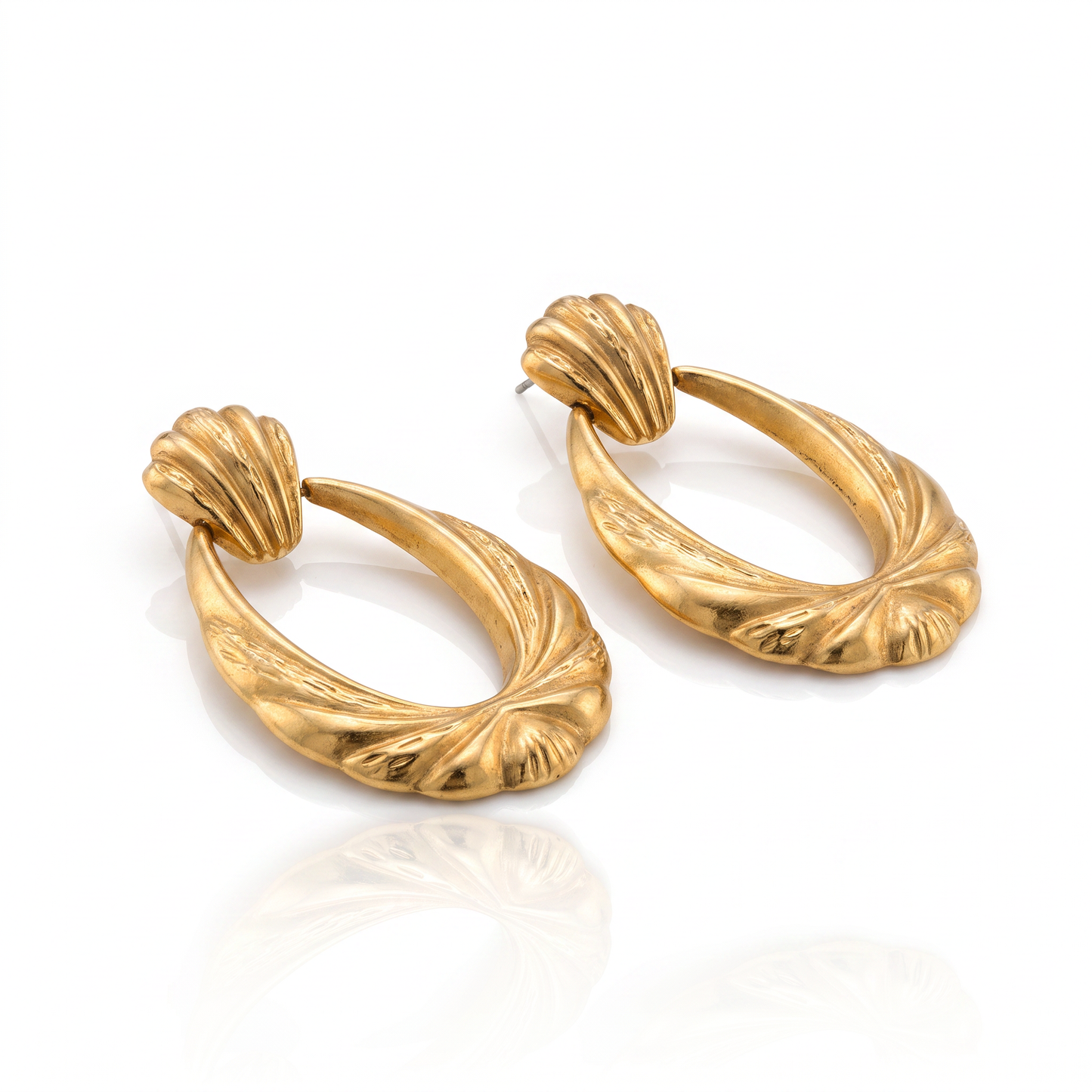 14kt Yellow Gold Hinge Texture Earrings 1980s Vintage 3.3g
