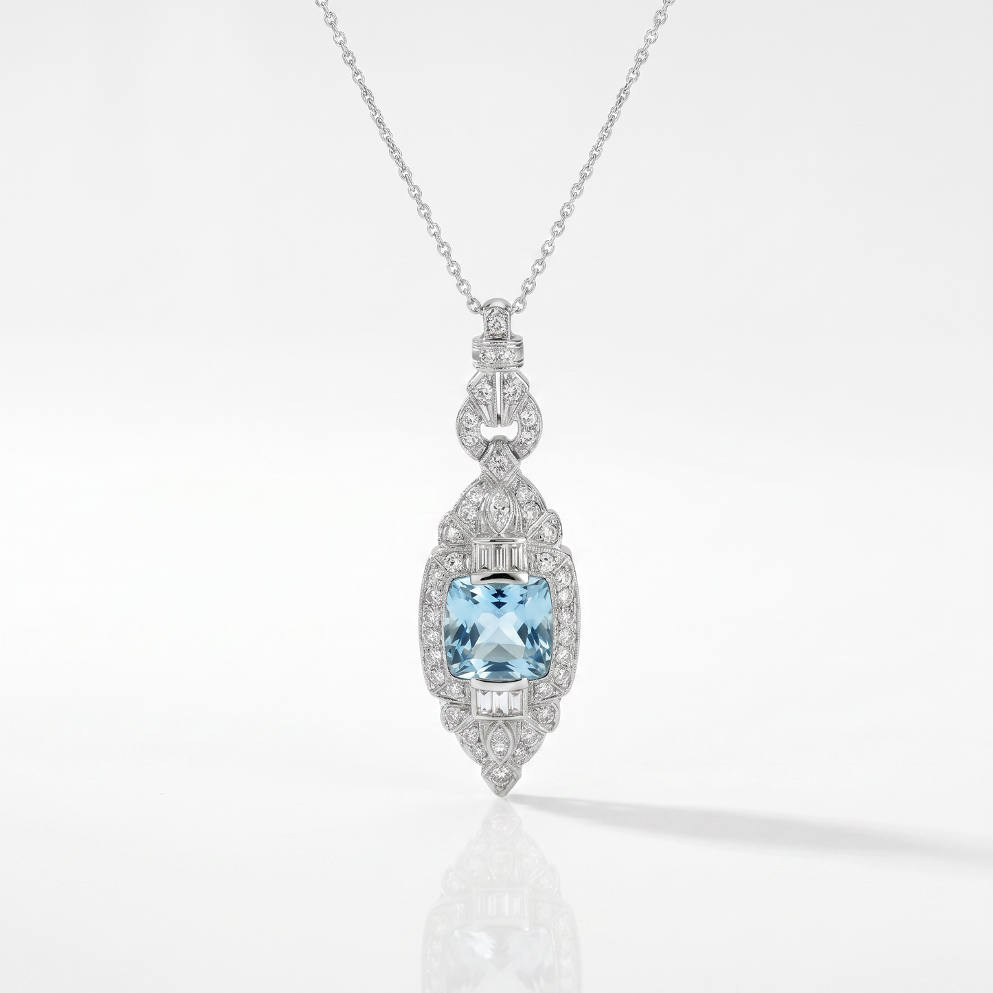 Art Deco Aquamarine Diamond Platinum Pendant 1930s Vintage
