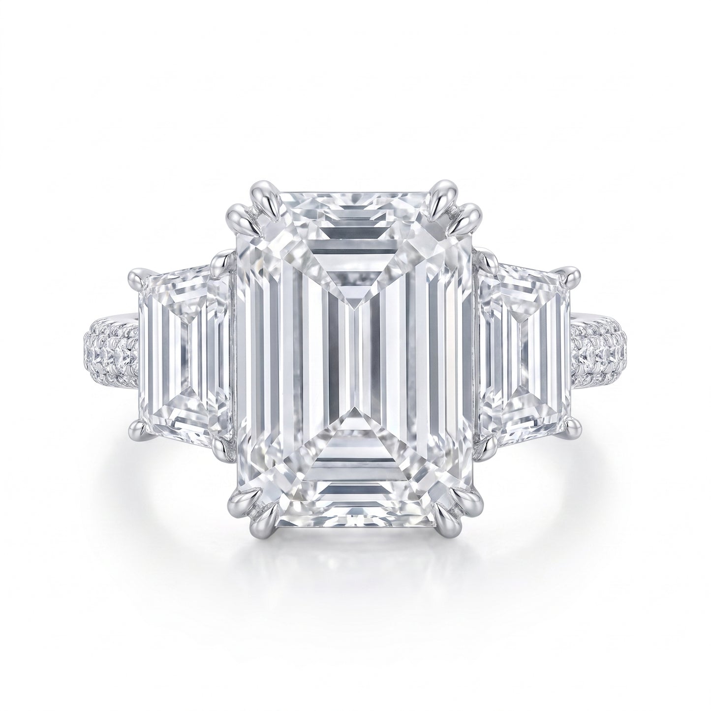 Three Stone Emerald Cut Lab Grown Diamond Engagement Ring 6.6ct