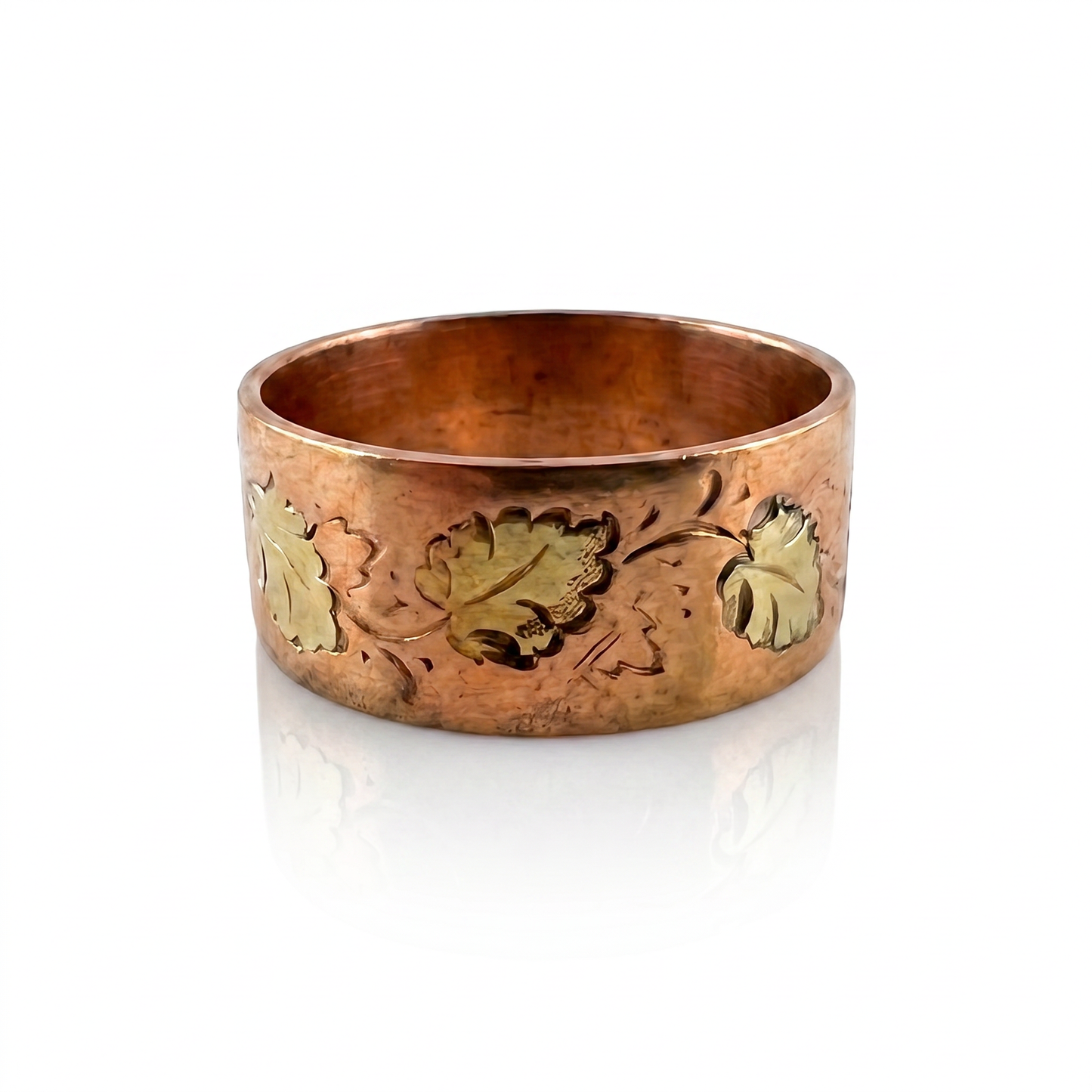10kt Yellow Gold Leaf Etched Band Ring 1920s Size 6.5