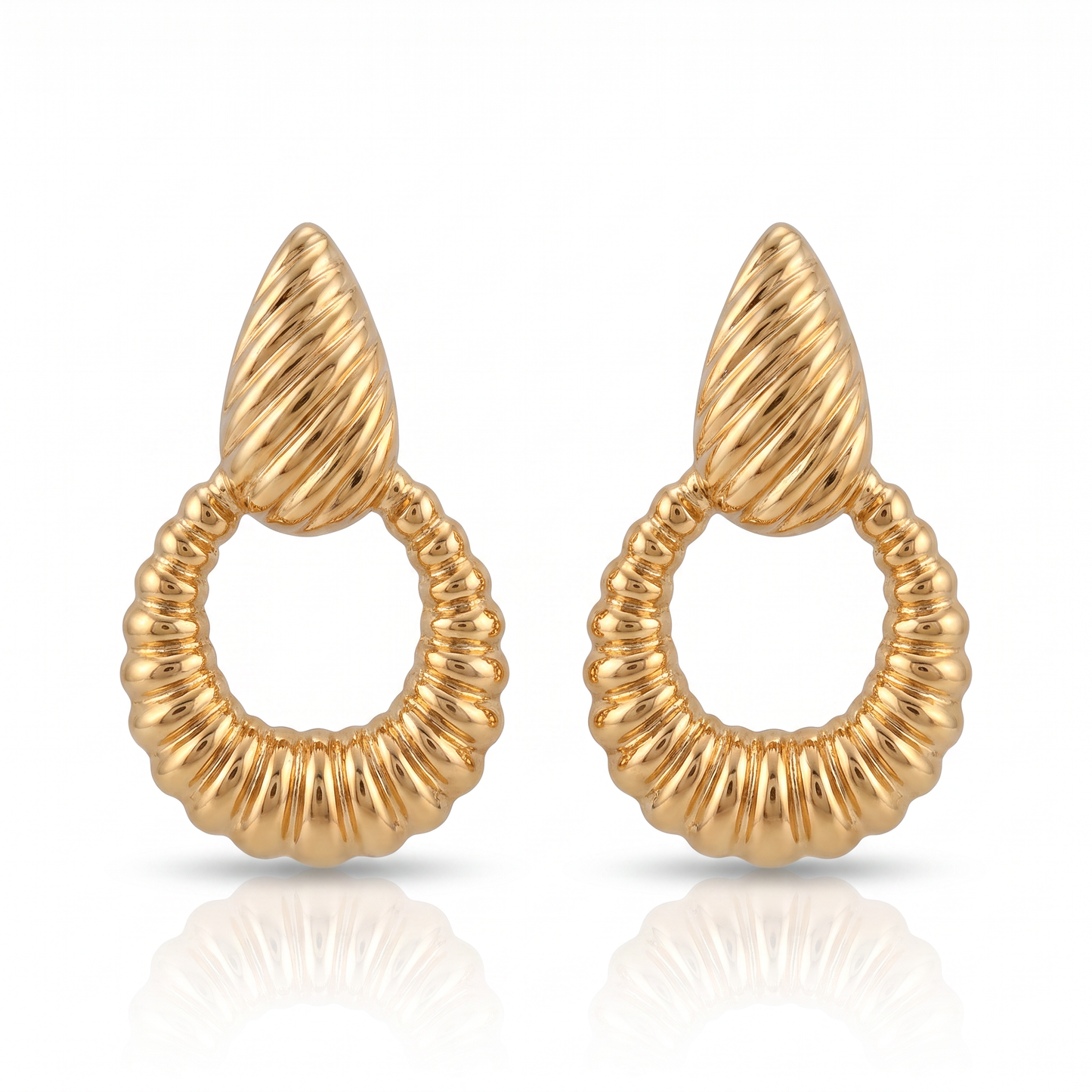 14kt Yellow Gold Corrugated Dangle Earrings 1980s Vintage 3.8g