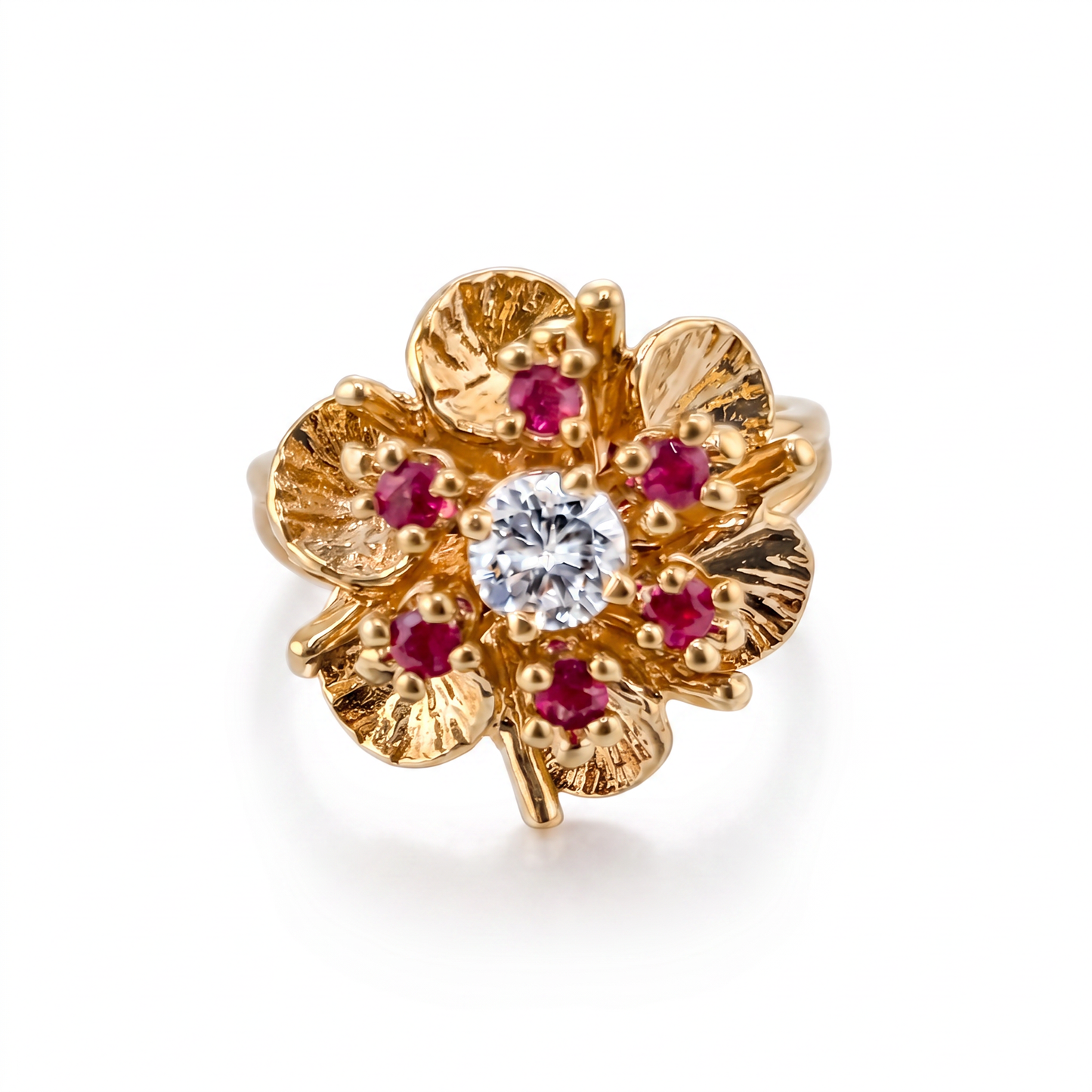 10kt Yellow Gold Diamond & Ruby Cluster Ring 1970s .33ct