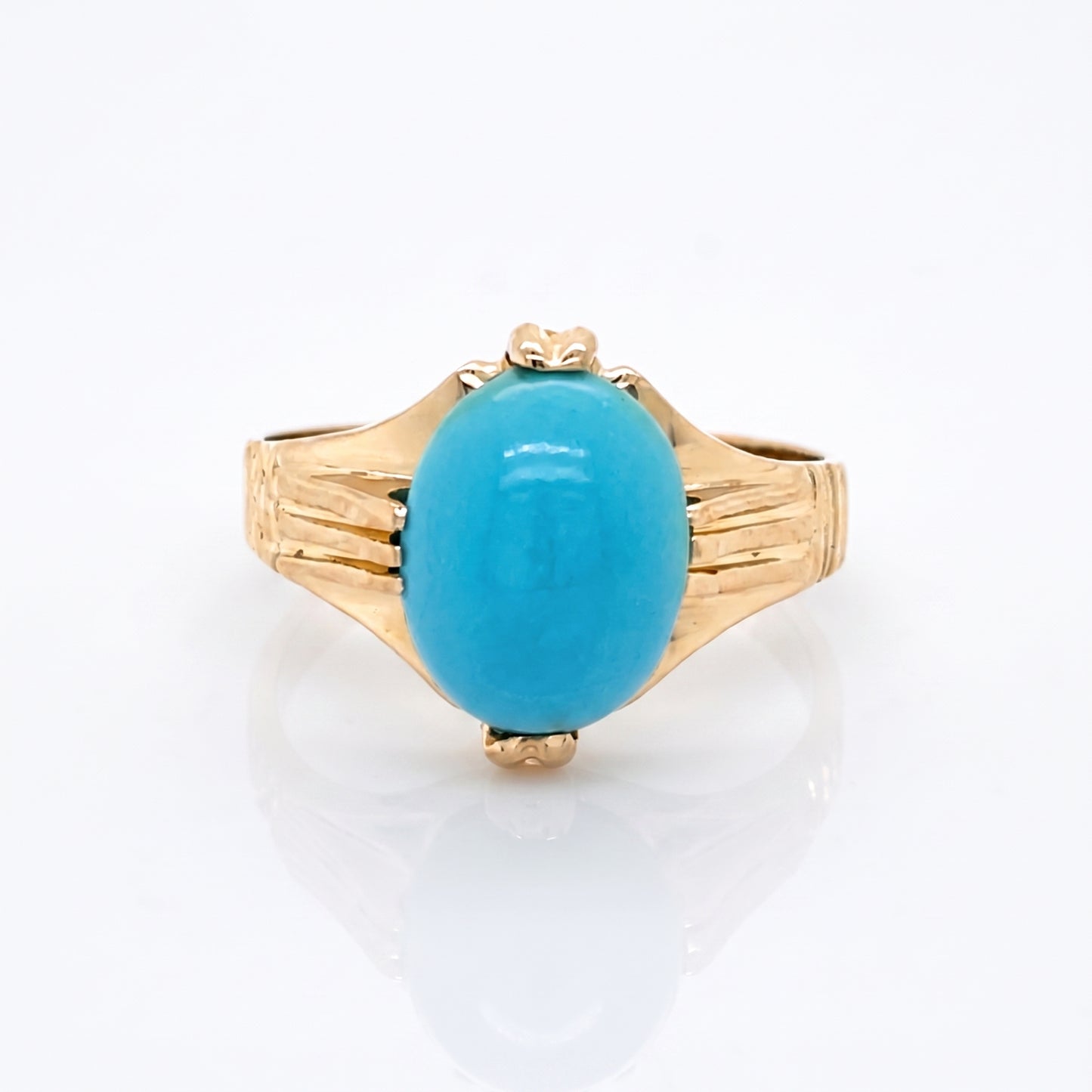 18kt Yellow Gold 1.50ct Turquoise Ring 1910s Size 7.25