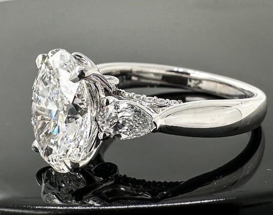 14kt Three Stone Oval & Pear Lab Grown Engagement Ring 3.60ctw image 1