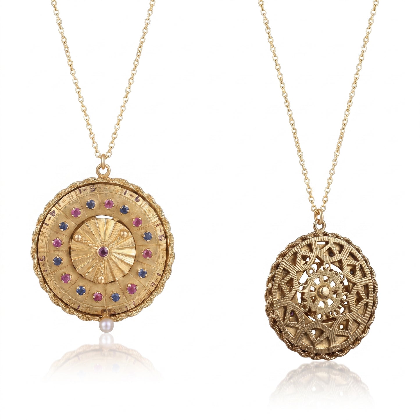 14kt Yellow Gold Sapphire & Ruby Roulette Wheel Pendant