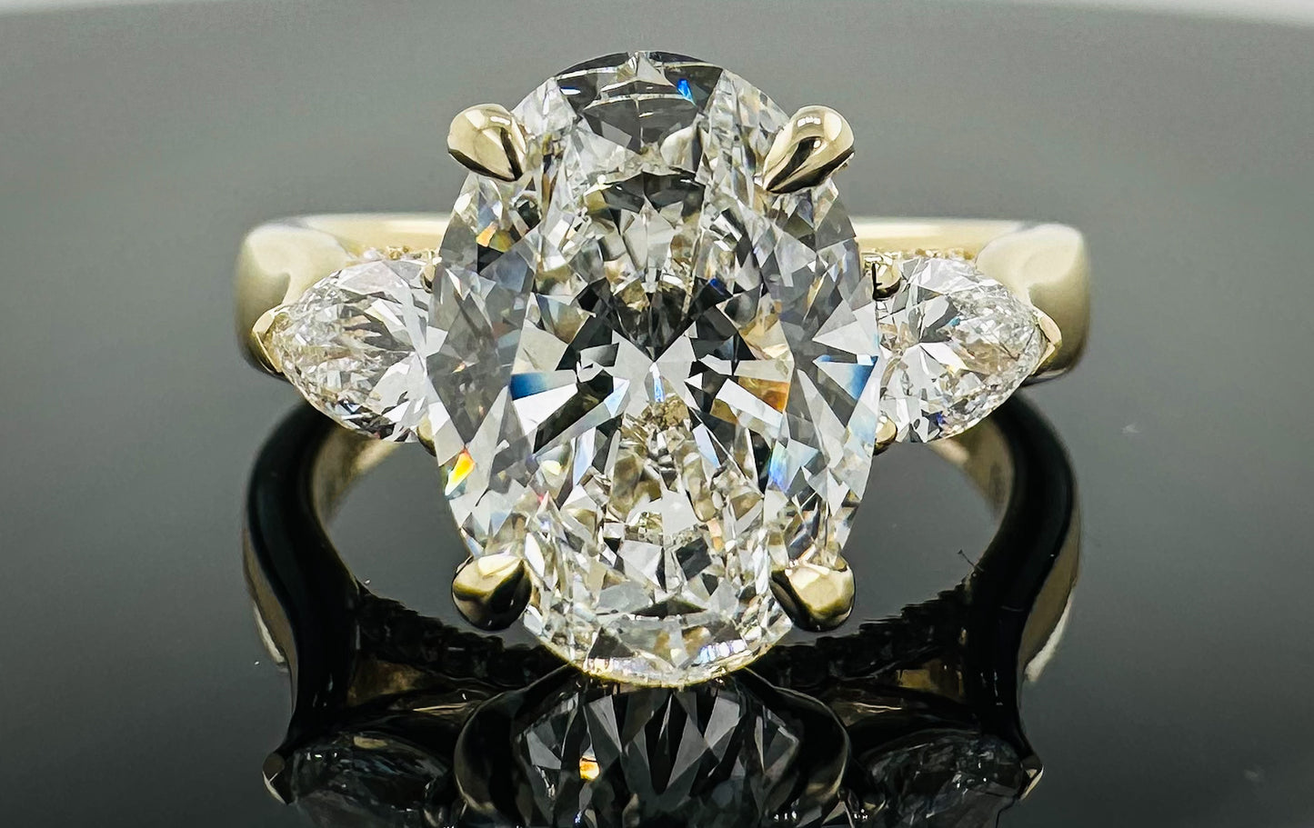 14kt Three Stone Oval & Pear Lab Grown Engagement Ring 3.60ctw image 2
