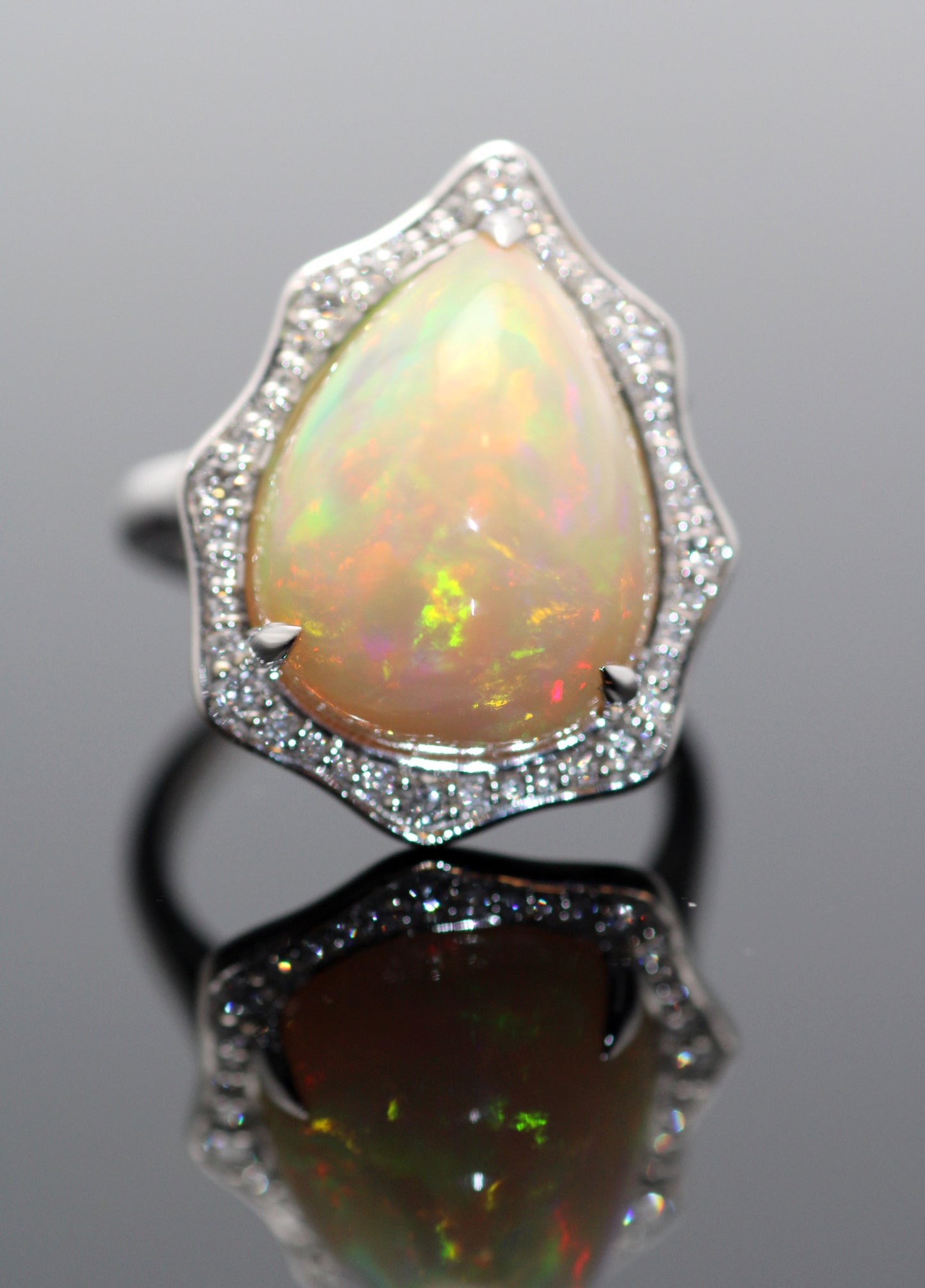 14kt White Gold 11.98ct Ethiopian Opal .44ctw Diamond Cocktail Ring image 2