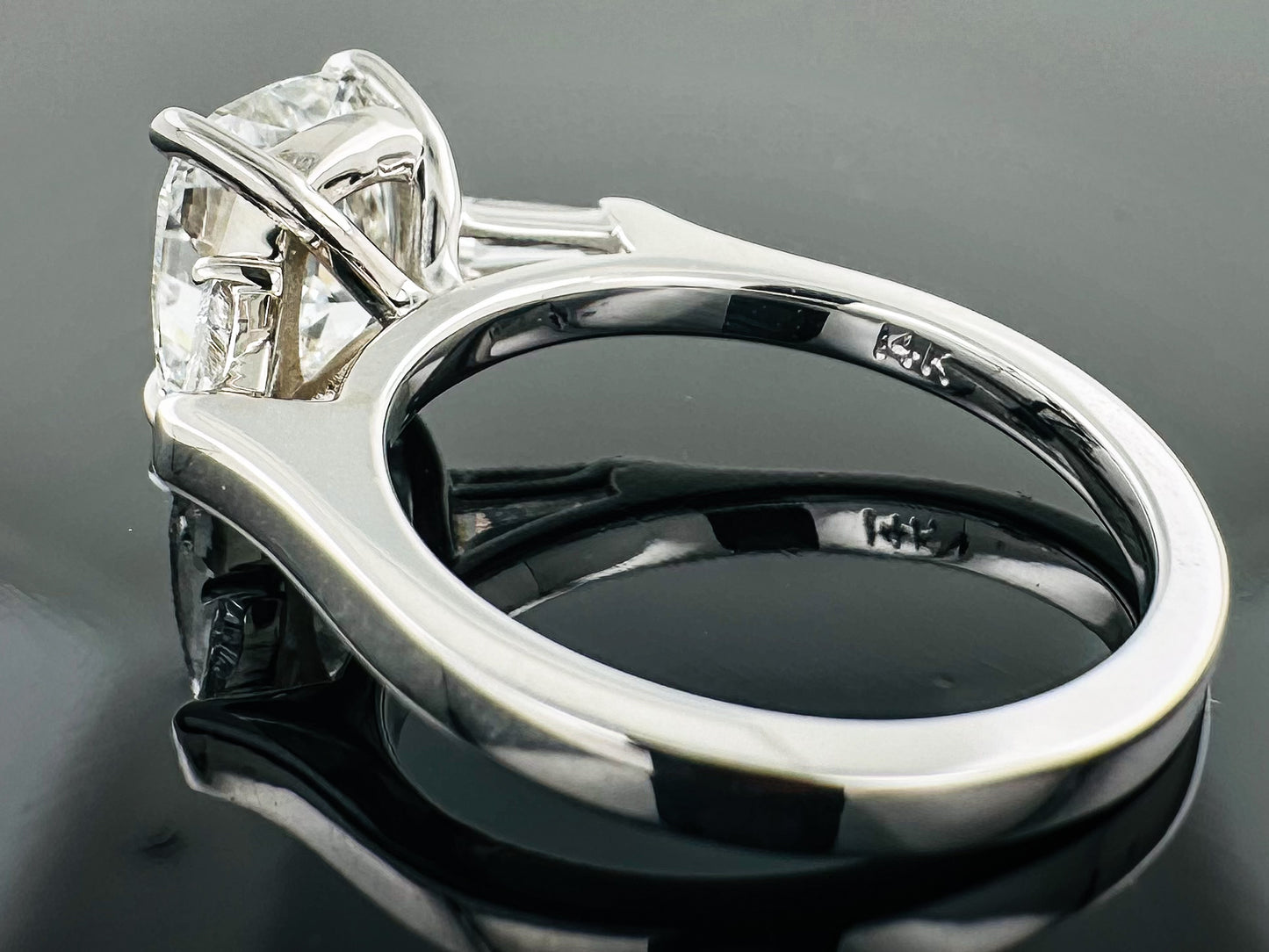 14kt Three Stone Round & Baguette Lab Grown Engagement Ring 3.30ctw image 2
