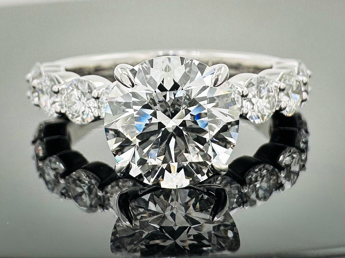 14kt Round & Share Prong Lab Grown Engagement Ring 3.5ctw image 0