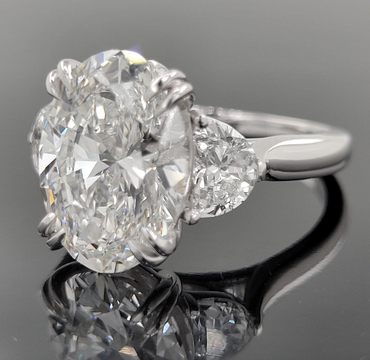 14kt Three Stone Oval & Half Moons Lab Grown Engagement Ring 6.25ctw image 3