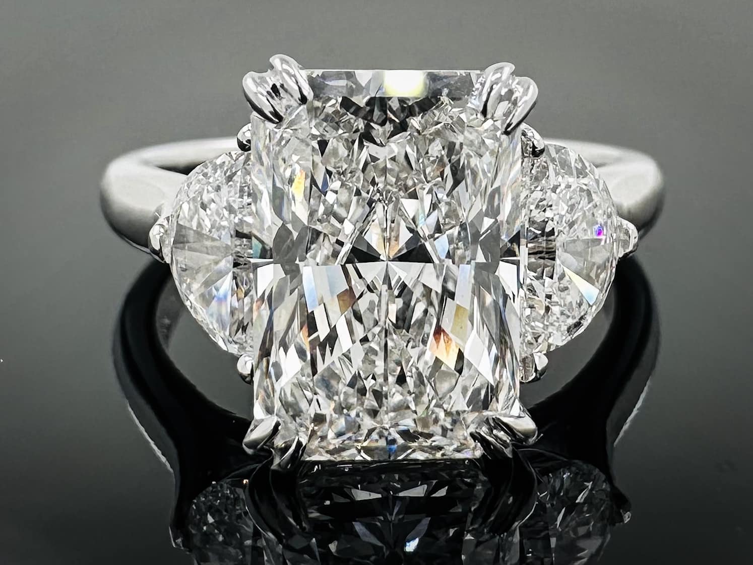 14kt Three Stone Radiant & Half Moons Lab Grown Engagement Ring 3.60ctw image 0