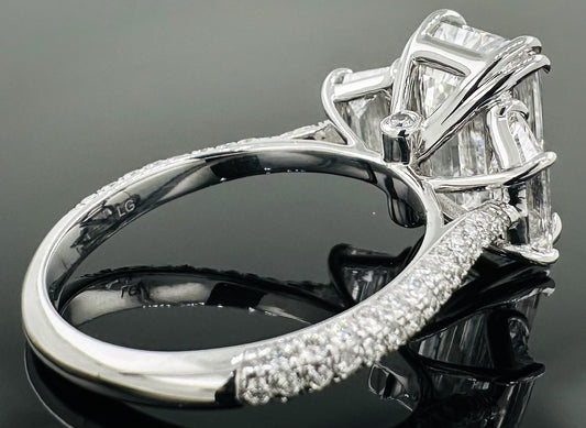 14kt Three Stone Emerald Cut & Trapezoid Lab Grown Engagement Ring 6.6ctw image 1