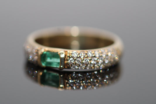 14kt Yellow Gold Half Bezel Emerald/Pave Diamond Ring image 1