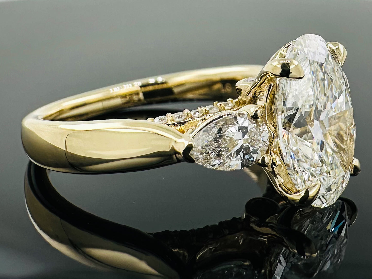 14kt Three Stone Oval & Pear Lab Grown Engagement Ring 3.60ctw image 3