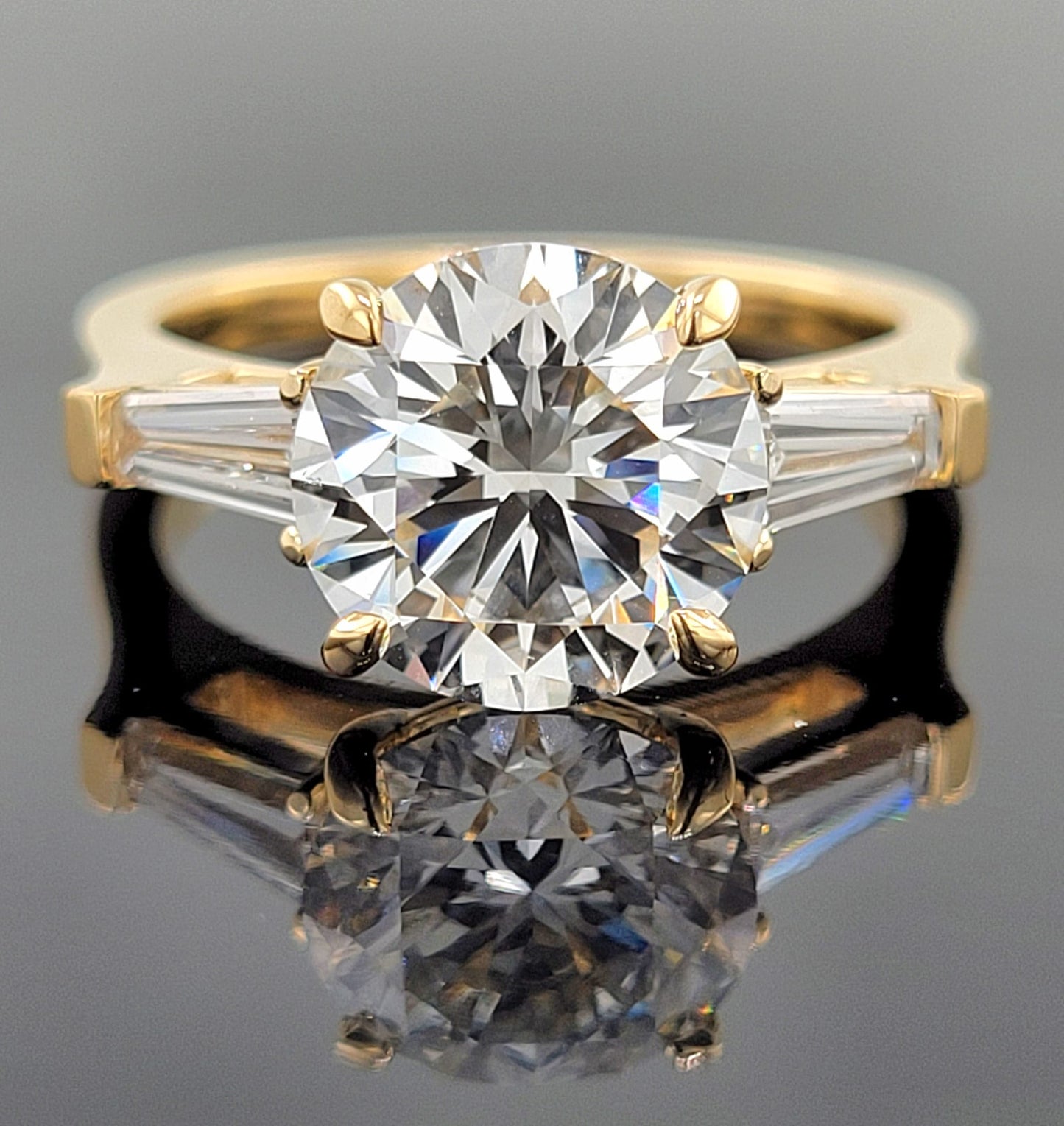 14kt Three Stone Round & Baguette Lab Grown Engagement Ring 3.30ctw image 3
