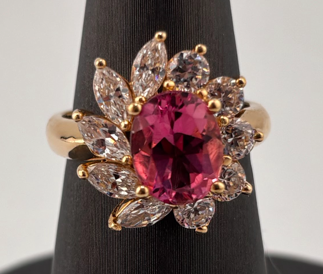 14kt Yellow Gold Pink Topaz & CZ Cocktail Ring