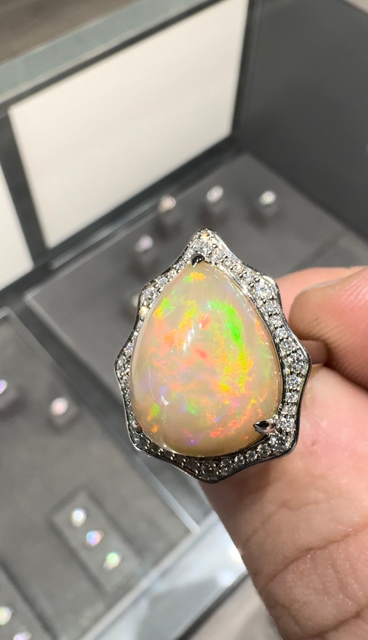 14kt White Gold 11.98ct Ethiopian Opal .44ctw Diamond Cocktail Ring image 5