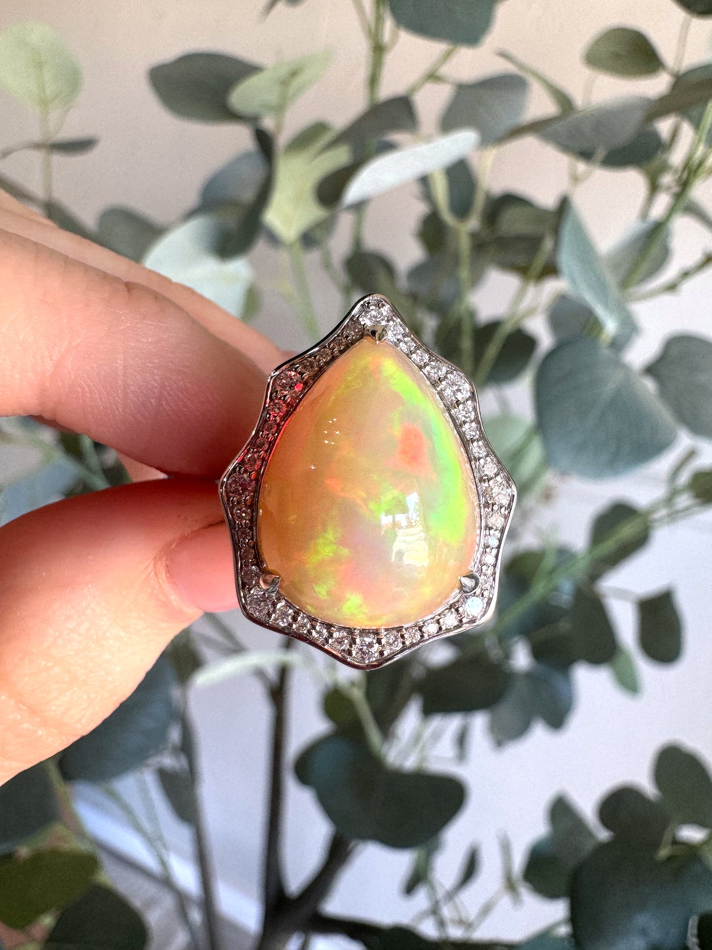 14kt White Gold 11.98ct Ethiopian Opal .44ctw Diamond Cocktail Ring image 0