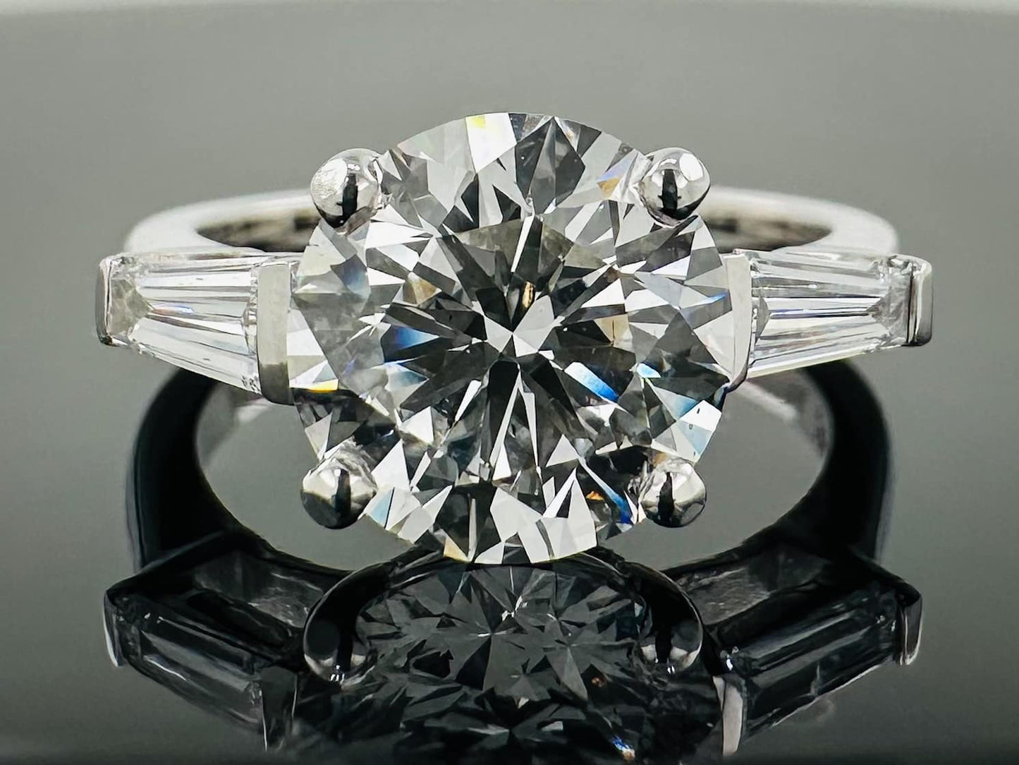 14kt Three Stone Round & Baguette Lab Grown Engagement Ring 3.30ctw image 0