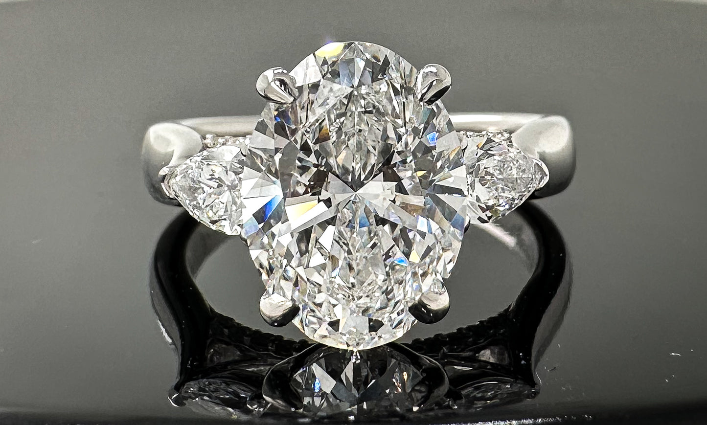 14kt Three Stone Oval & Pear Lab Grown Engagement Ring 3.60ctw image 0