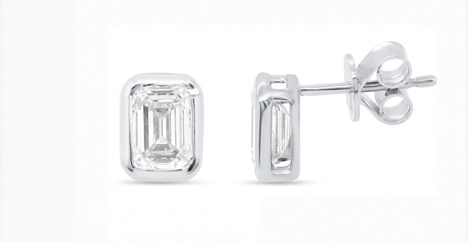 2ctw Lab Grown Emerald Cut Bezel Earrings image 0