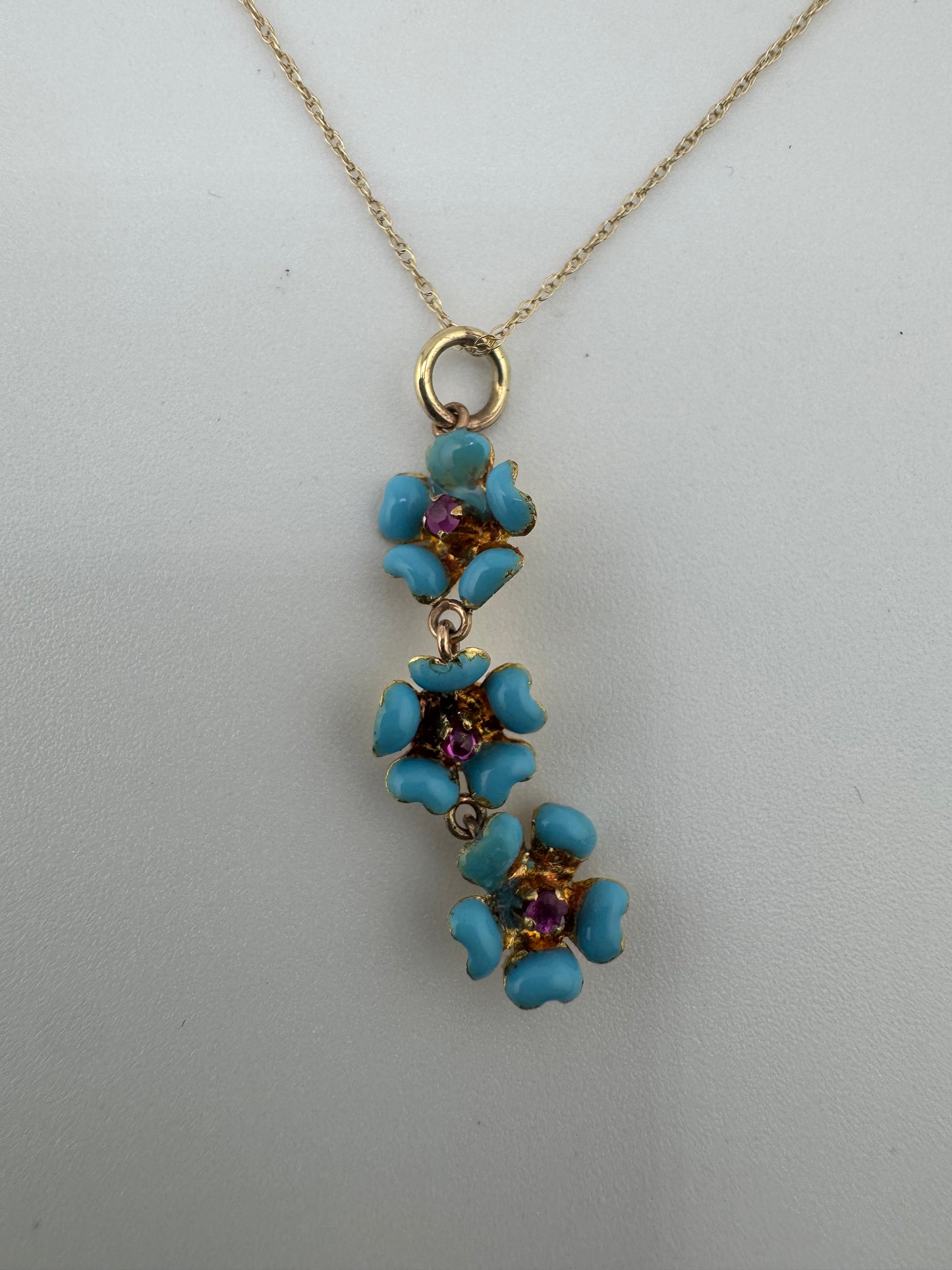 18kt Yellow Gold Ruby & Enamel Art Deco Pendant - 1920s Vintage