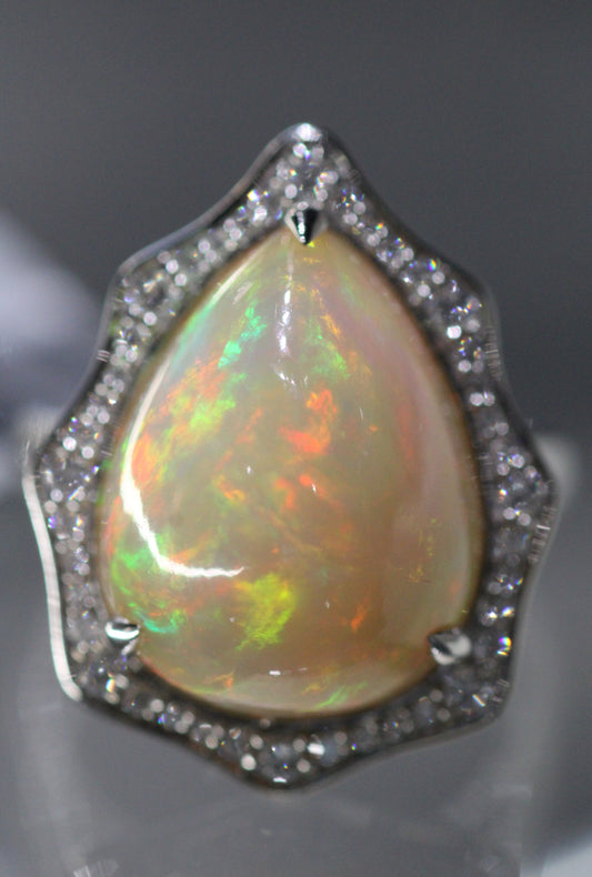 14kt White Gold 11.98ct Ethiopian Opal .44ctw Diamond Cocktail Ring image 1
