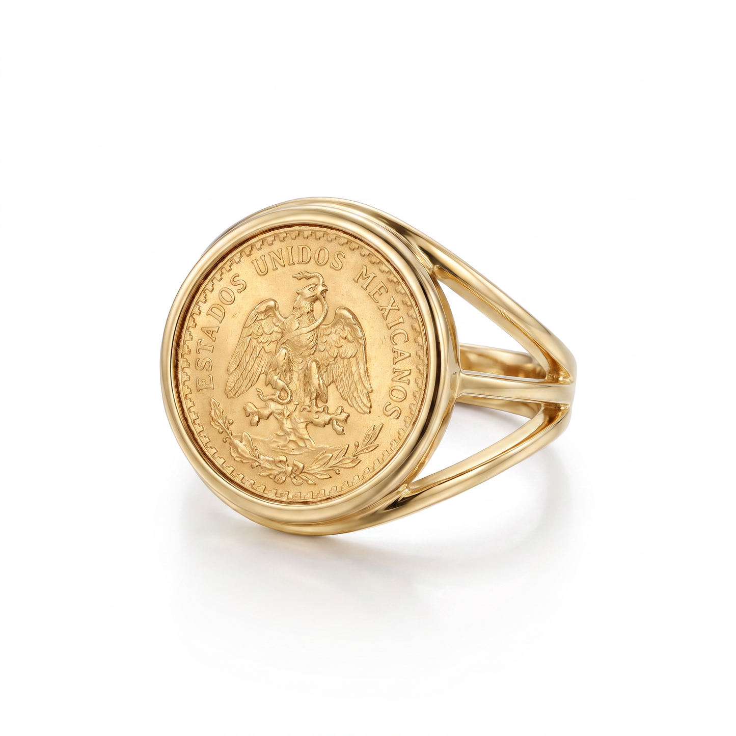 14kt Yellow Gold Dos Pesos Coin Ring 1980s Vintage