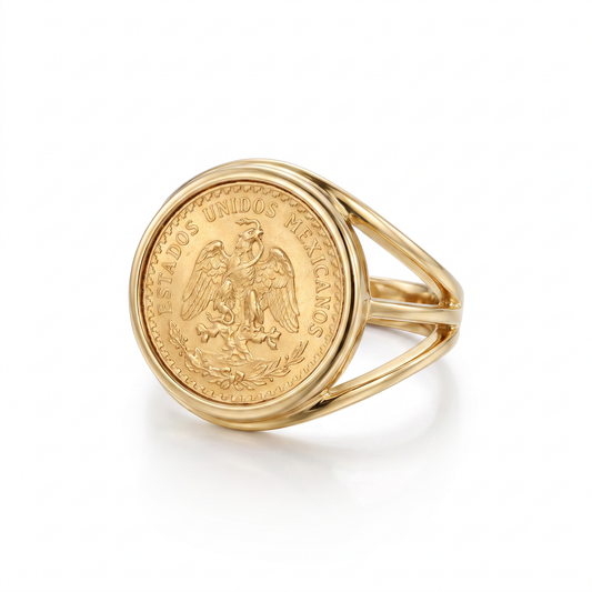 14kt Yellow Gold Dos Pesos Coin Ring 1980s Vintage