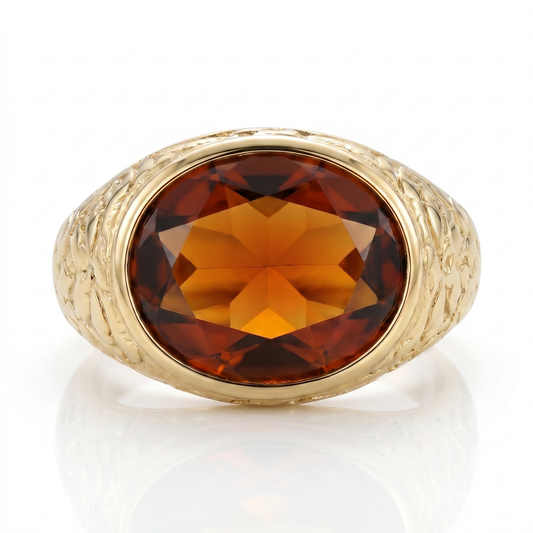 14kt Yellow Gold Oval Citrine Ring - Authentic 1940s Vintage
