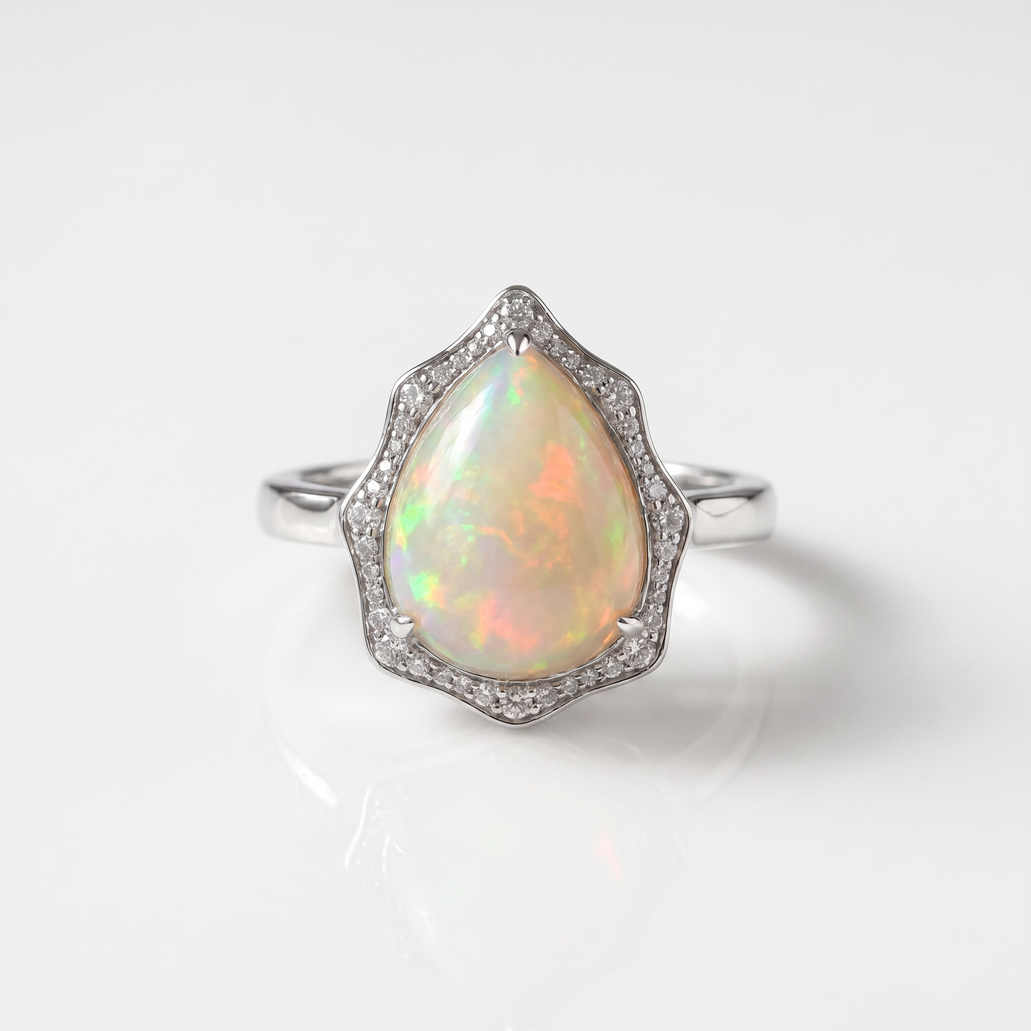 14kt White Gold 11.98ct Ethiopian Opal .44ctw Diamond Cocktail Ring
