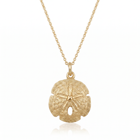 14k Yellow Gold Sand Dollar Pendant Necklace 2.45g