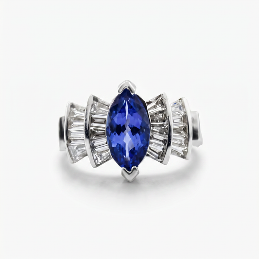 18kt White Gold Tanzanite & Diamond Dinner Ring
