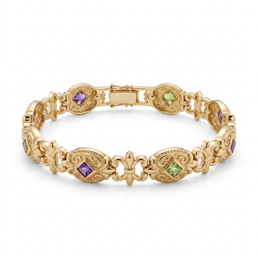 14kt Yellow Gold Multi Gem Bracelet with Detailed Design