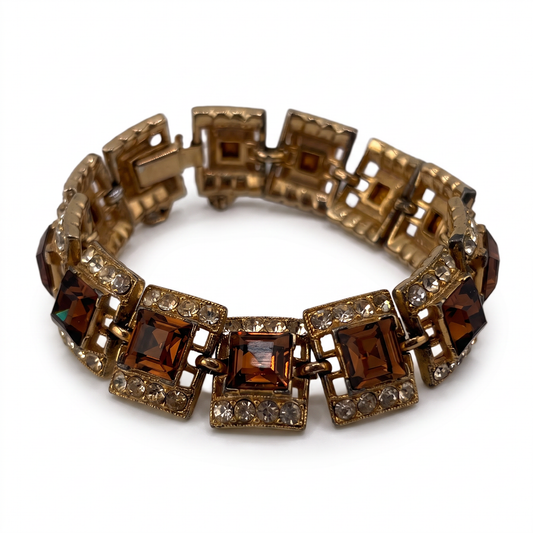 Vintage Bogoff Amber Glass & Crystal Costume Bracelet