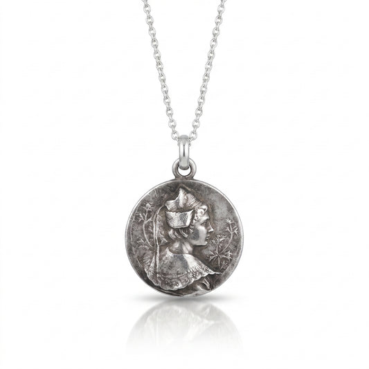 Antique Sterling Silver French Plaque Pendant Necklace