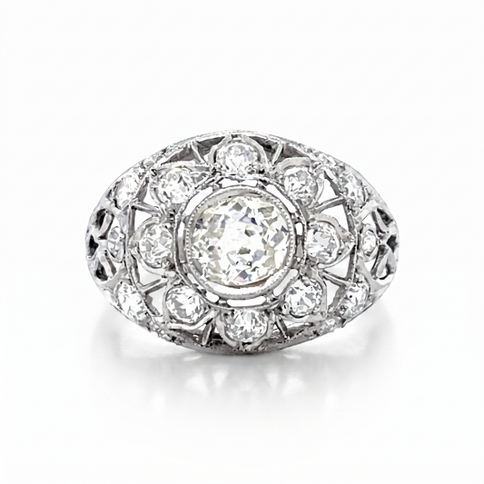 Art Deco Platinum .70ct Old European Diamond Ring 1920s