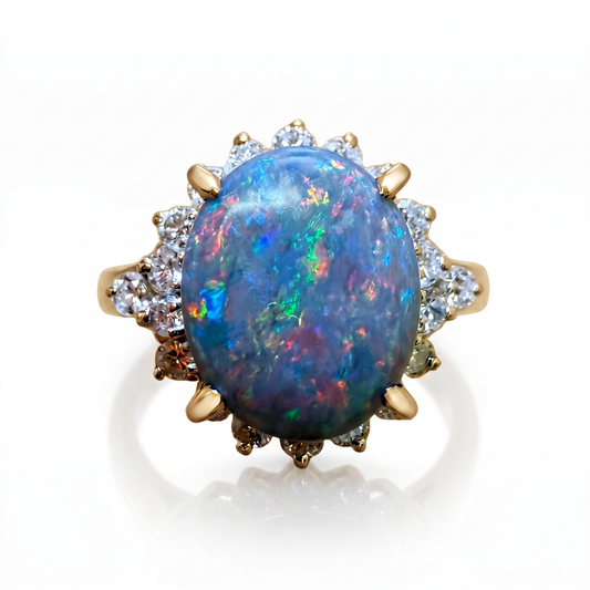 1.74ct Australian Black Opal & 0.43ct Diamond Platinum Ring