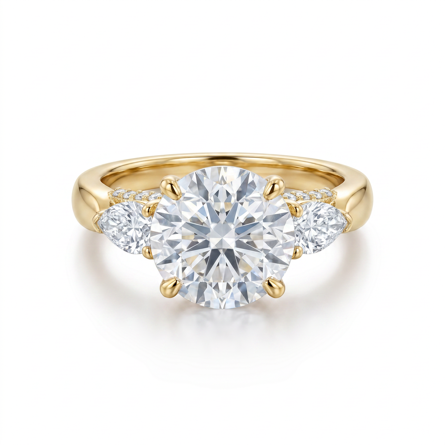 14kt Three Stone Round & Pear Lab Grown Engagement Ring