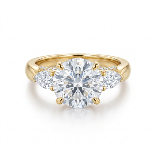 14kt Three Stone Round & Pear Lab Grown Engagement Ring
