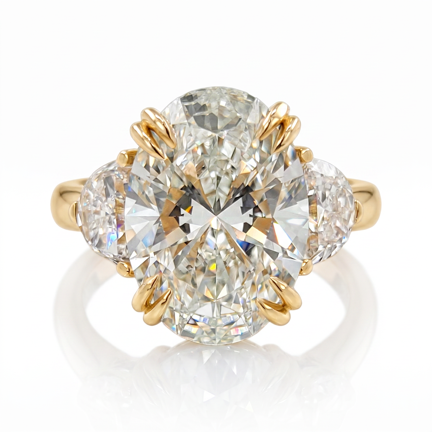 14kt Three Stone Oval & Half Moons Lab Grown Engagement Ring 6.25ctw