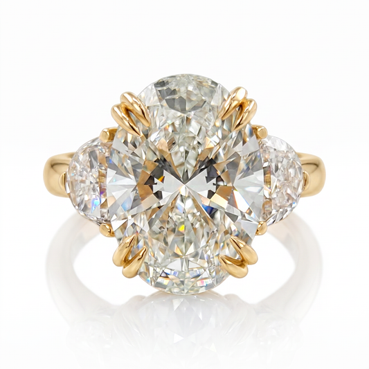 14kt Three Stone Oval & Half Moons Lab Grown Engagement Ring 6.25ctw