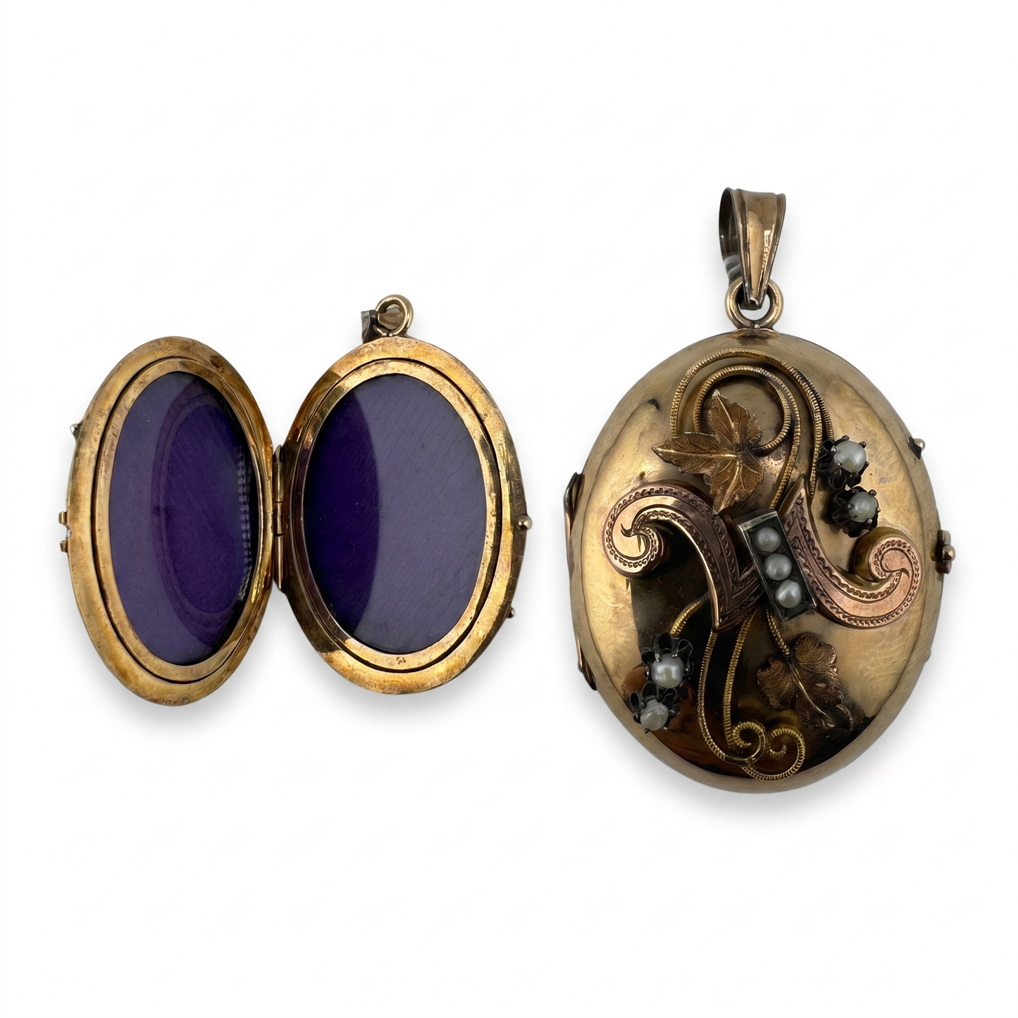 1890s-1910s 12kt Gold Pearl Floral Locket Pendant