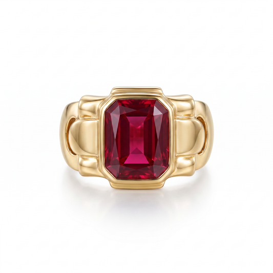 10kt Yellow Gold Synthetic Red Spinel Ring 1980s Vintage