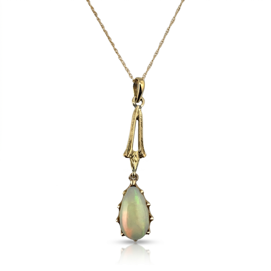 18kt Yellow Gold Opal Pendant with 14kt Gold Chain - 1920s